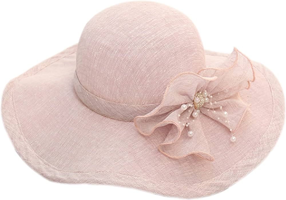 Haoohu Women's Church Derby Hat Wide Brim Bow Bucket Hat Wedding Dress Hat Fascinator Bridal Tea ... | Amazon (US)