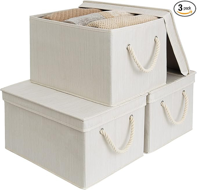 StorageWorks Storage Bins with Lids, Decorative Storage Boxes with Soft Rope Handles, Foldable St... | Amazon (US)