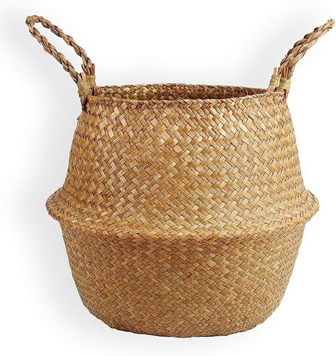 Brainy Living Hand-Woven Pot-Belly Basket with Natural Seagrass for Indoor Storage of Groceries a... | Amazon (CA)