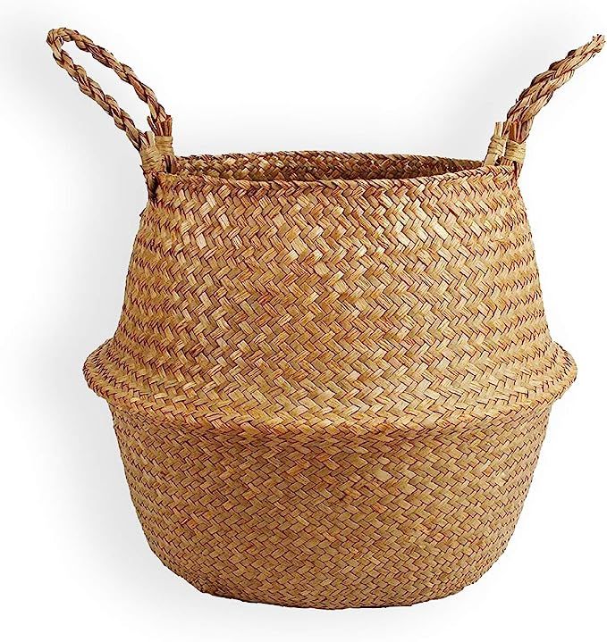 Brainy Living Hand-Woven Pot-Belly Basket with Natural Seagrass for Indoor Storage of Groceries a... | Amazon (CA)