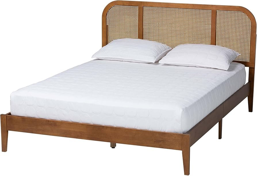 Baxton Studio Fleur Mid-Century Woven Rattan Wood Queen Size Bed | Amazon (US)