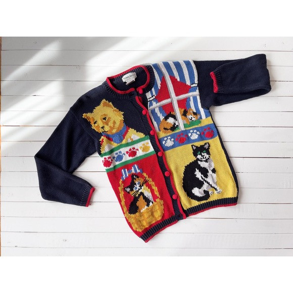 Alexandra Barlett vtg cat kitten novelty embroidered grandma cardigan sweater | Poshmark