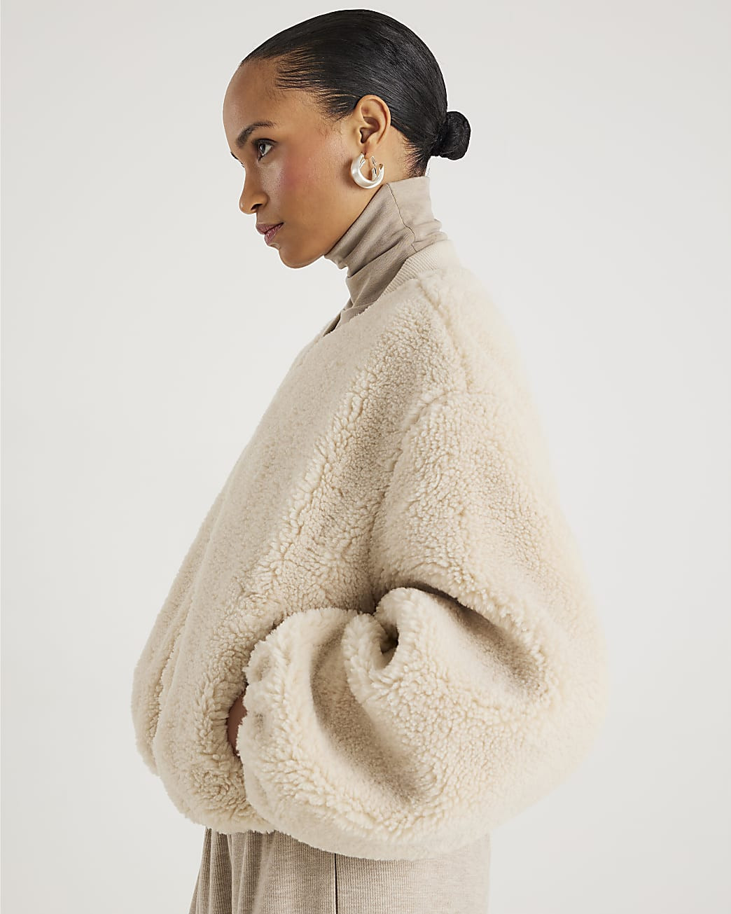 Cream Borg Bomber Jacket | River Island UK & IE