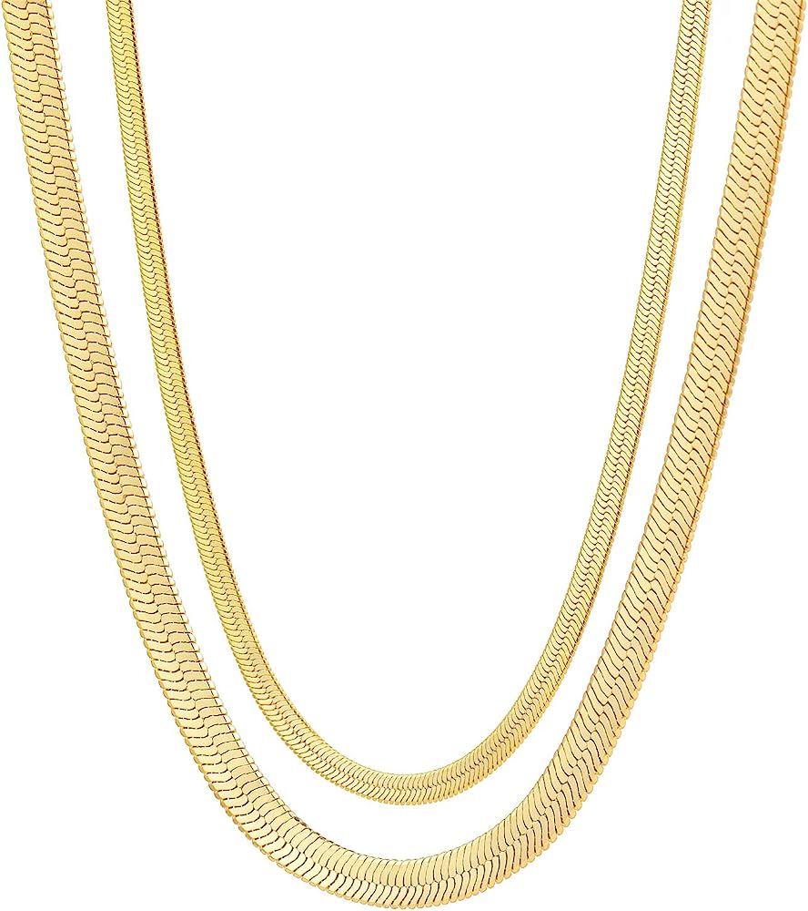 Fiusem Gold Chain Necklaces for Women, 14K Gold Plated Snake Chain Necklace Herringbone Choker Ne... | Amazon (US)