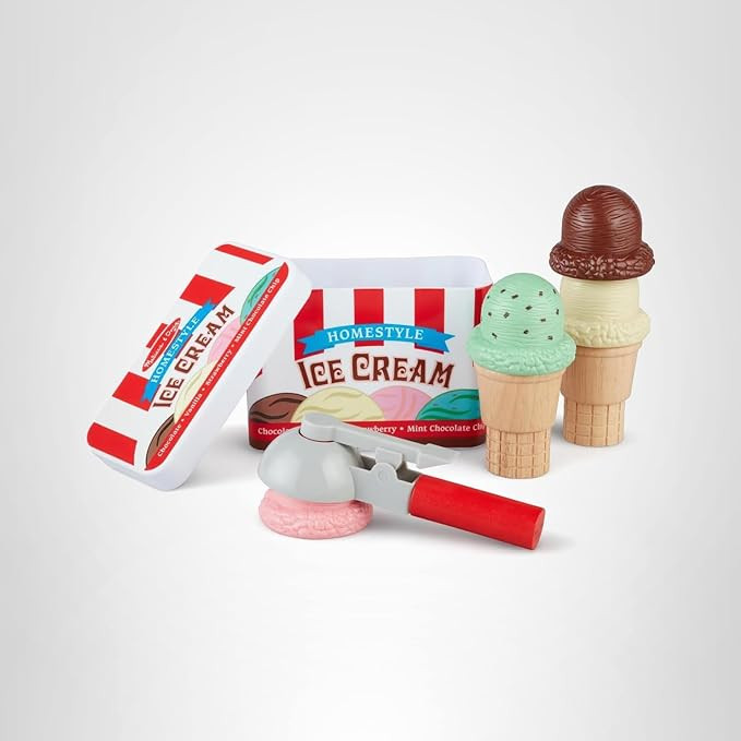 Melissa & Doug Scoop and Stack Ice Cream Cone Wooden Magnetic Pretend Play Food Set, Preschool To... | Amazon (US)