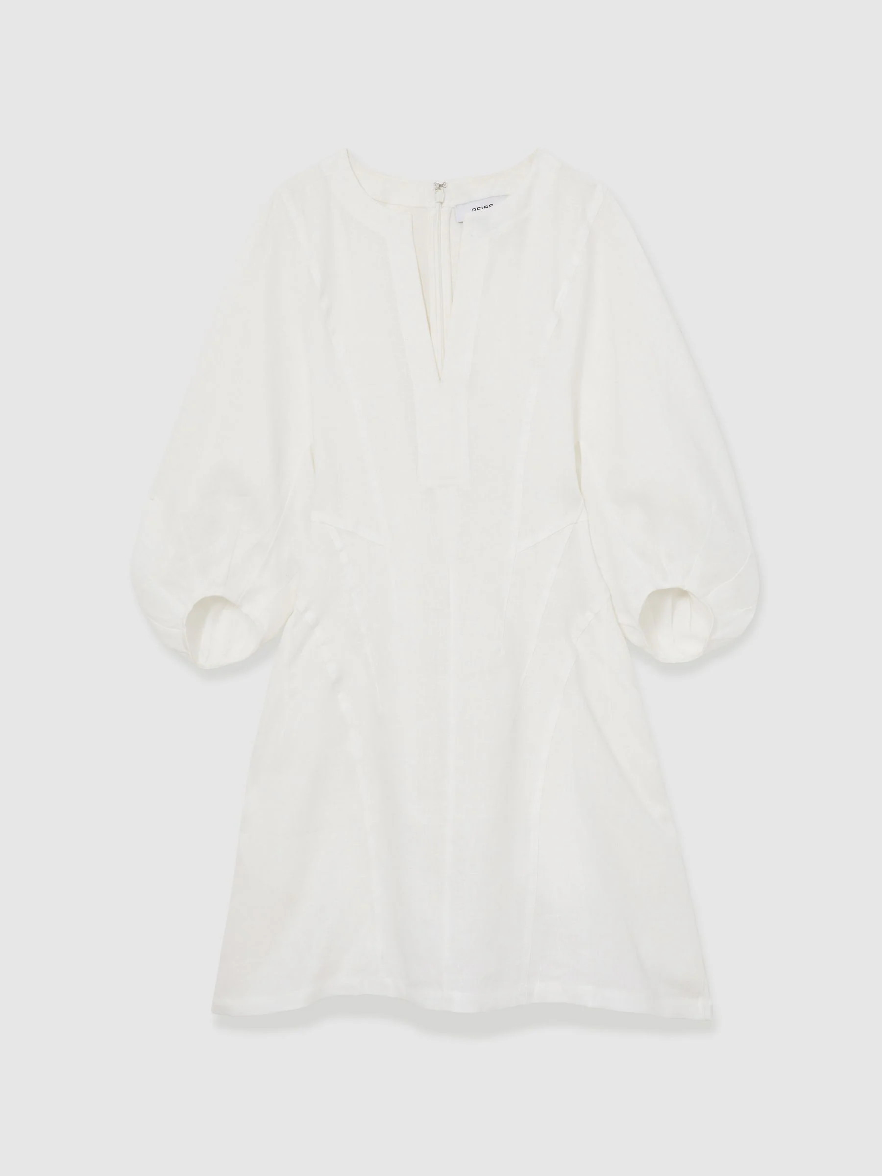 Reiss Reiss Ivory Romi Linen Balloon Sleeve Mini Dress | Next US