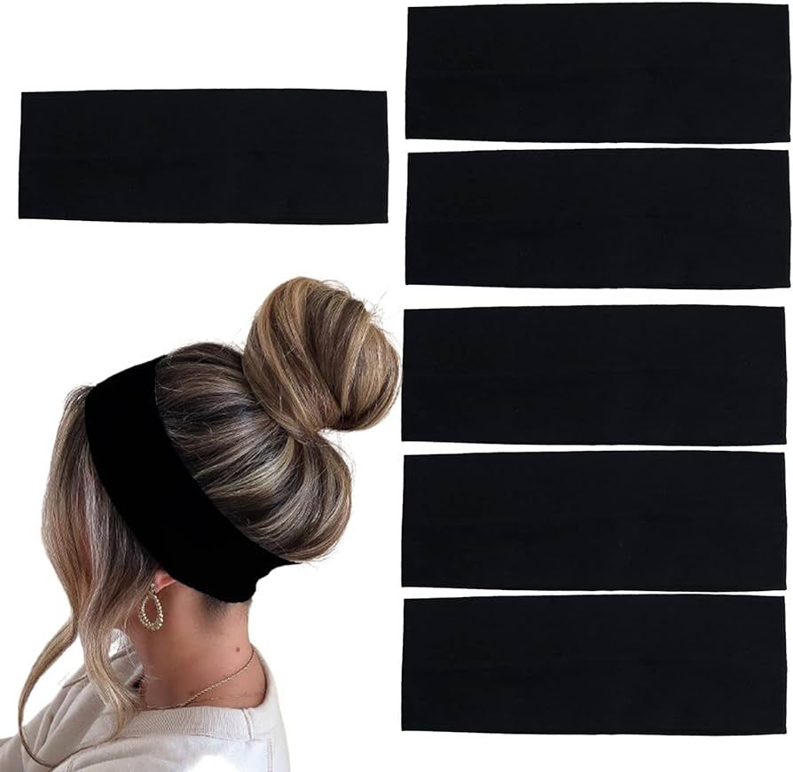 MLMOMVME 6 Pcs Black Headbands for Women Hair Cotton Headband Non-slip Stretchy Elastic Head Wrap... | Amazon (US)