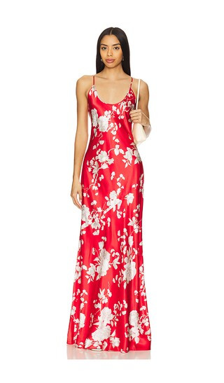 Charmaine U Neck Gown in Red & Ivory Ikebana | Revolve Clothing (Global)