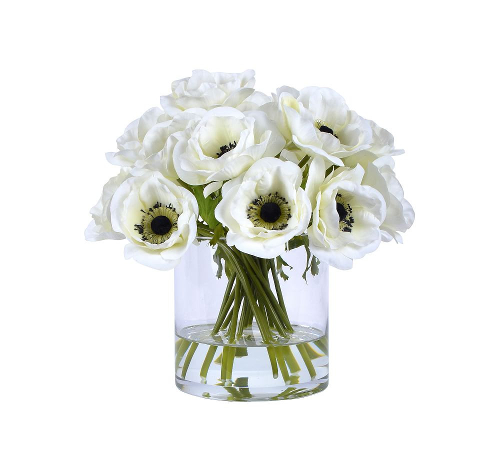 Faux White Poppies In Glass Vase | Pottery Barn (US)