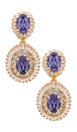 Drop Earrings With Oval Pendant in Lilac, Crystal, & Gold | Revolve Clothing (Global)