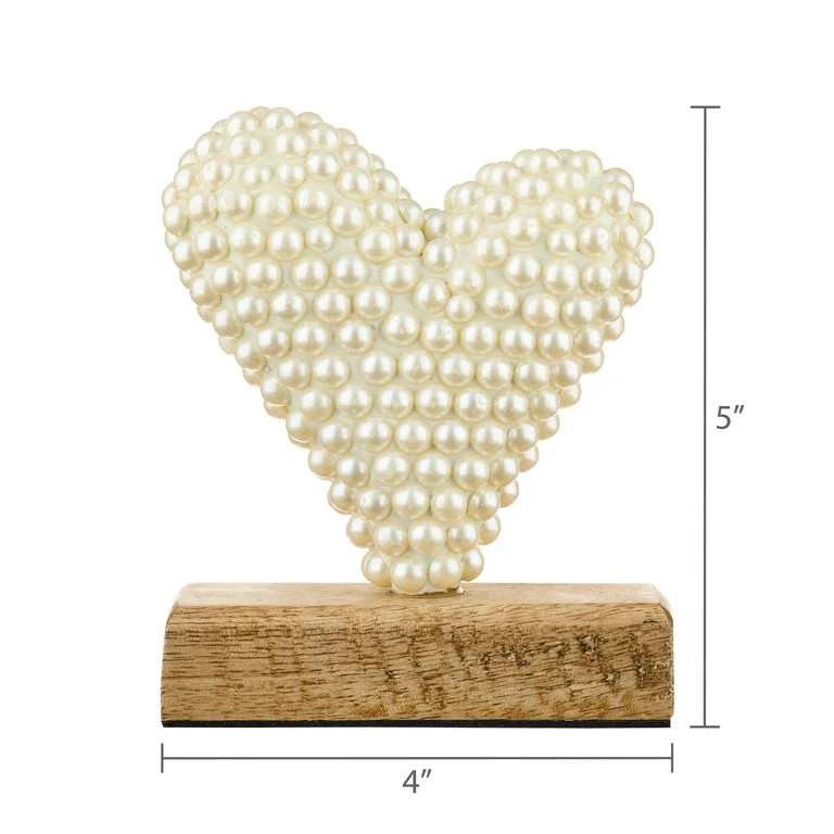 Wood and Pearl Heart Tabletop Decoration, Ivory, 5", Valentine's Day by Way To Celebrate | Walmart (US)