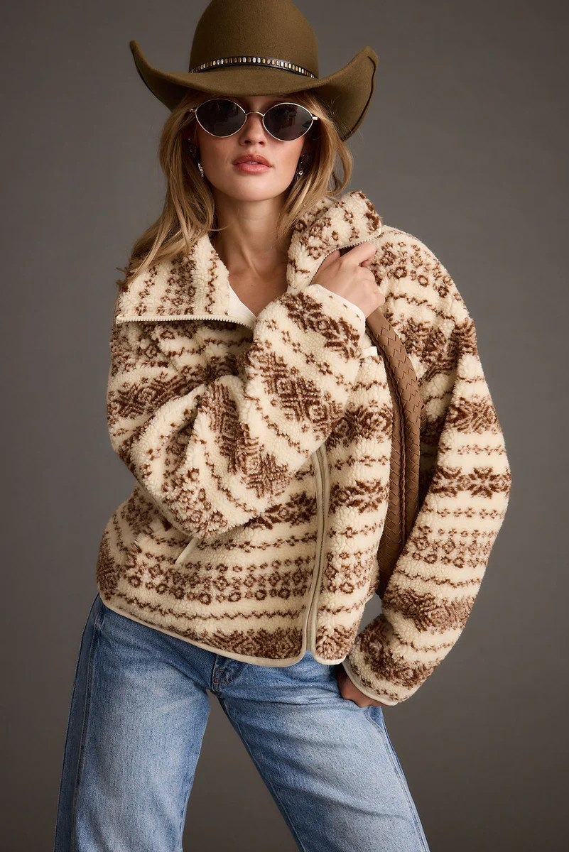 Arizona Cream Printed Sherpa Jacket | 12th Tribe