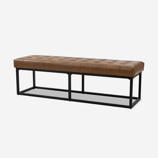 JAYDEN CREATION Gabino 60 in. Wide Camel Genuine Leather Bedroom Bench with Metal Base ZBELB0197-... | The Home Depot