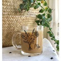 Wildflower Glass Name Mug, Clear Personalized Gift Custom Floral Coffee Tea Mug, Wildflower Plant Mu | Etsy (US)