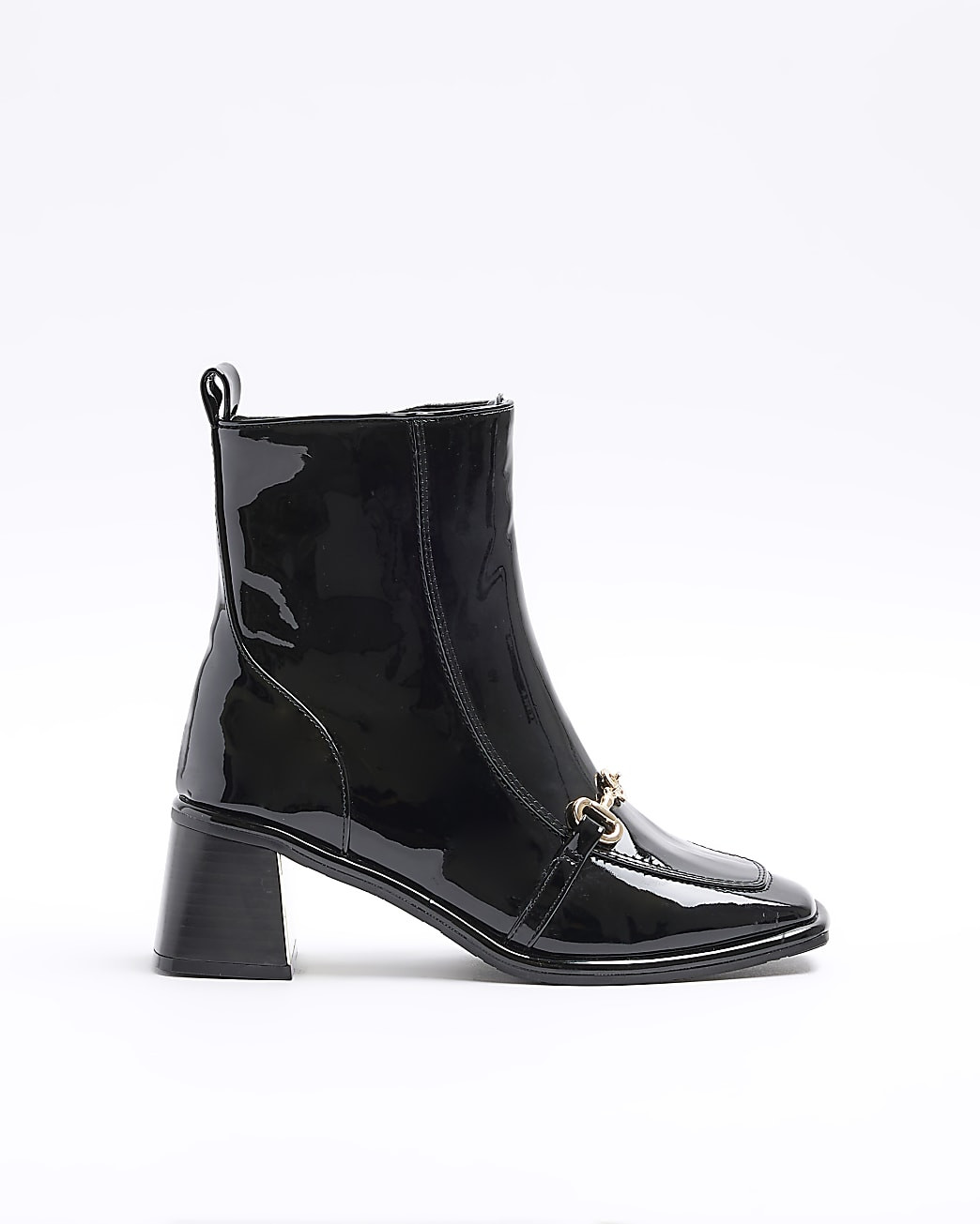 Black chain block heel ankle boots | River Island (UK & IE)