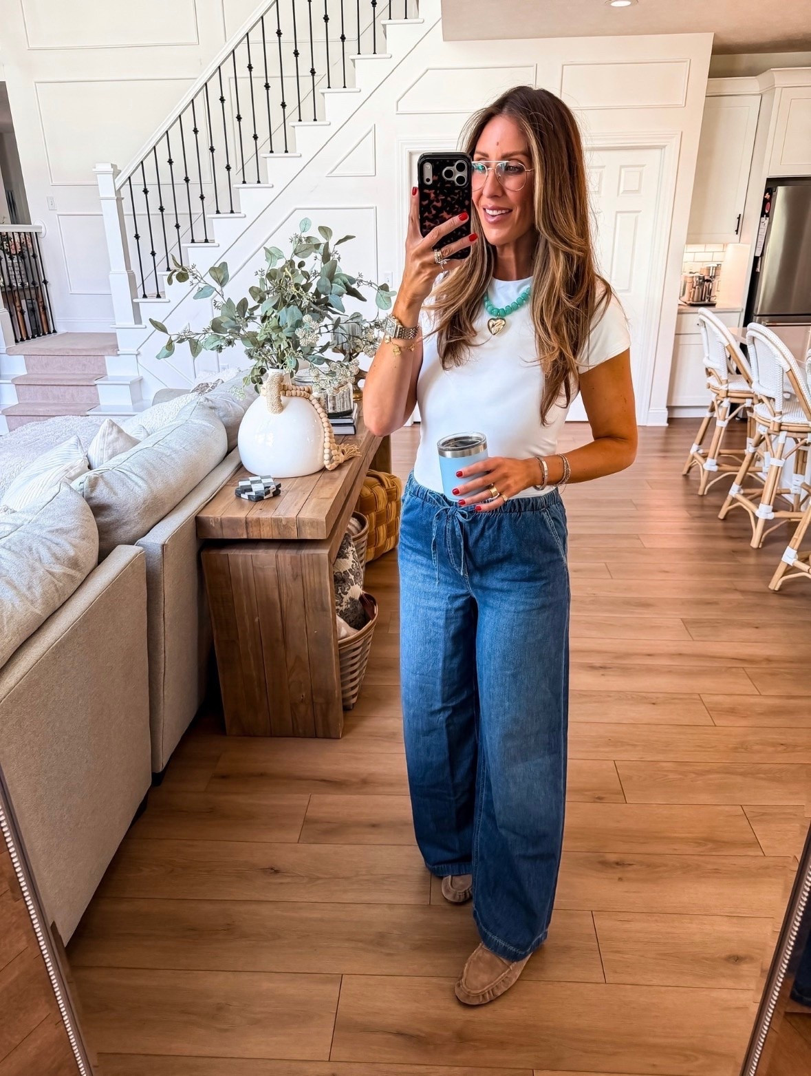 this is my everyday uniform lately. easy tee + relaxed denim + comfy shoes just always works and still feels put together

casual outfit, everyday style, denim outfit, wide leg jeans, basic tee outfit, themominstyle

#LTKootd #LTKMothersDay #LTKSeasonal