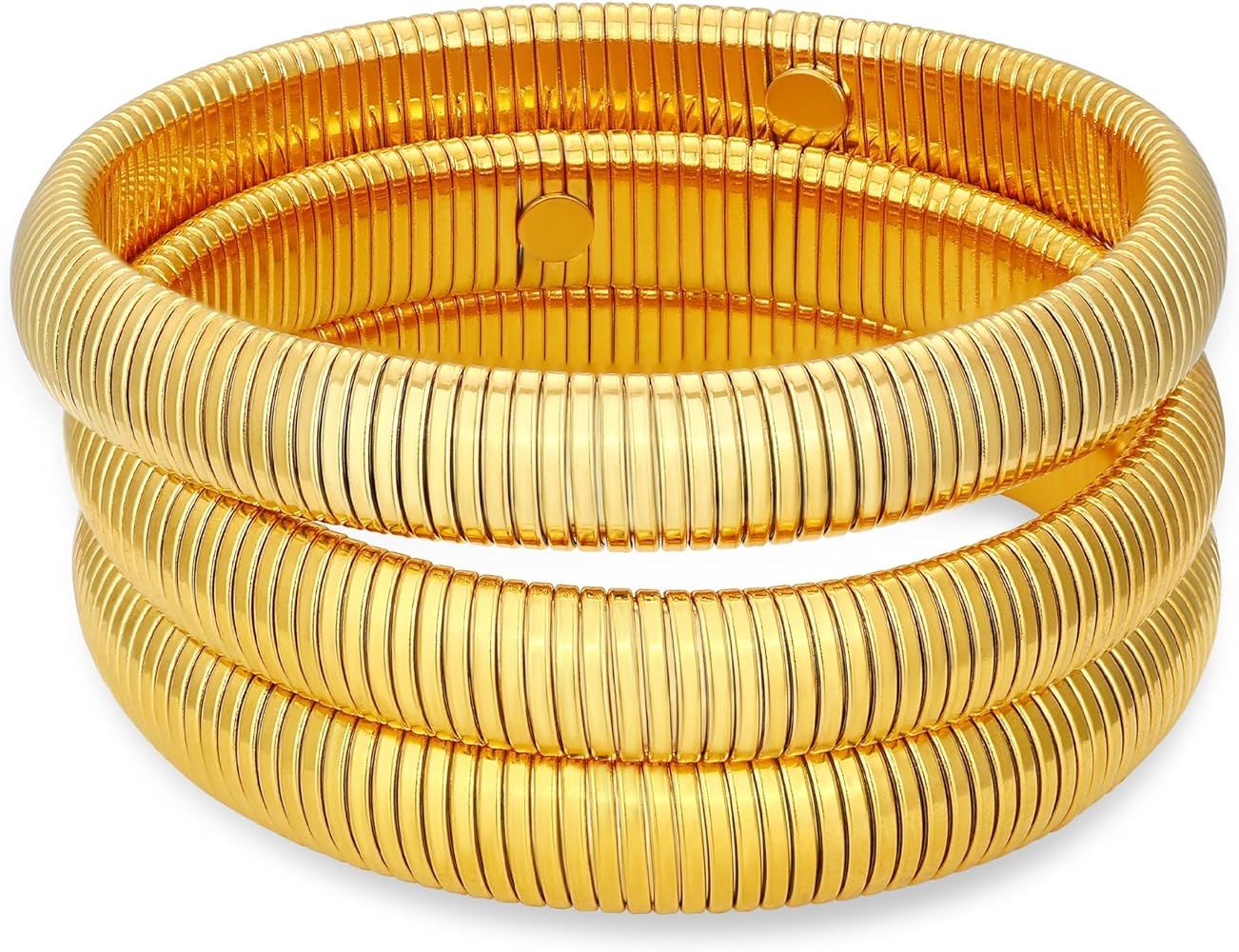 Gold Bangle Bracelets Set for Women Men Stretchy Link Chain Bracelet Flexible Wide Wristband Bang... | Amazon (US)