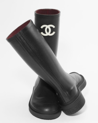 Chanel REV Black White Caoutchouc CC Logo High Pull On Rubber Rain Boots 35 | eBay US