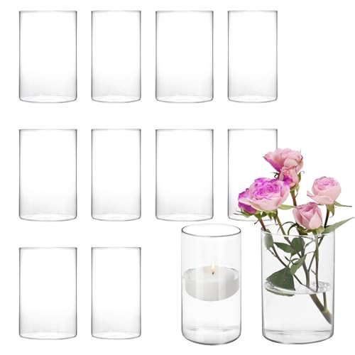 Fixwal 12pcs Clear Glass Cylinder Vases, 6 Inch Tall, Modern, Clear, Solid, Cylinder, Vase, Home Decor | Amazon (US)