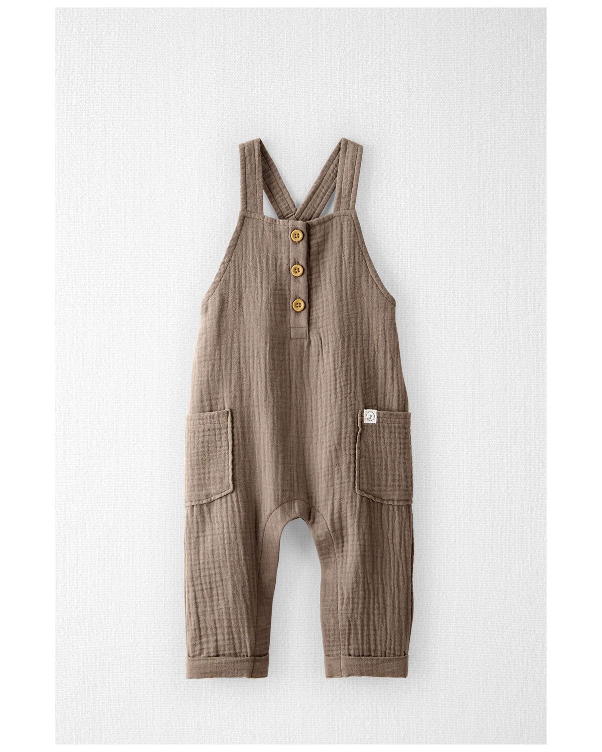 Happy Otter Baby Organic Cotton Gauze Overalls in Taupe | carters.com | Carter's