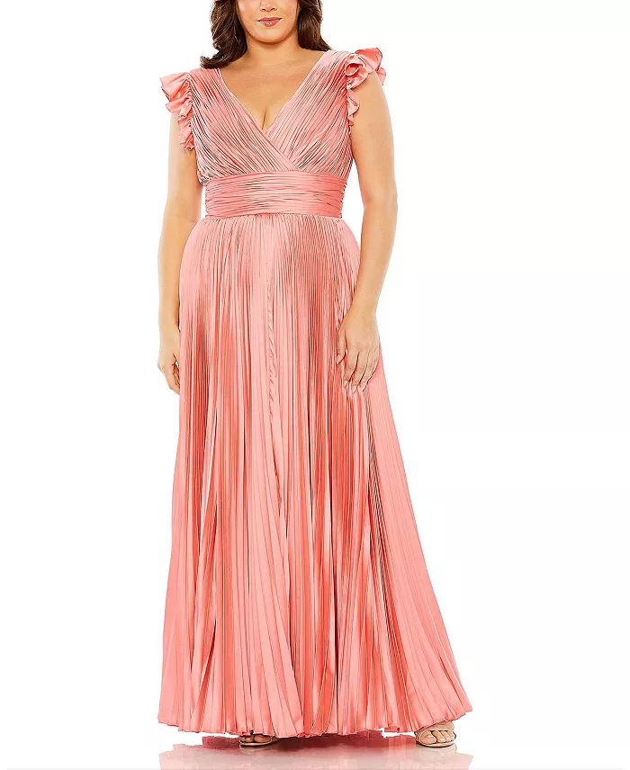 Flutter Sleeve Pleated V-Neck Gown | Bloomingdale's (US)