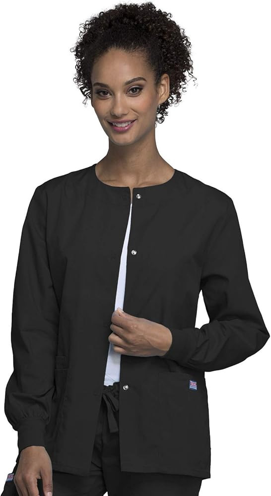 Cherokee scrubs jacket for women, Snap Front Warm-Up Jacket with 3 Pockets and Easy Care - 4350 | Amazon (US)