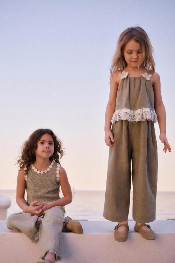 100% LINEN FLORAL LACE JUMPSUIT | Zara US