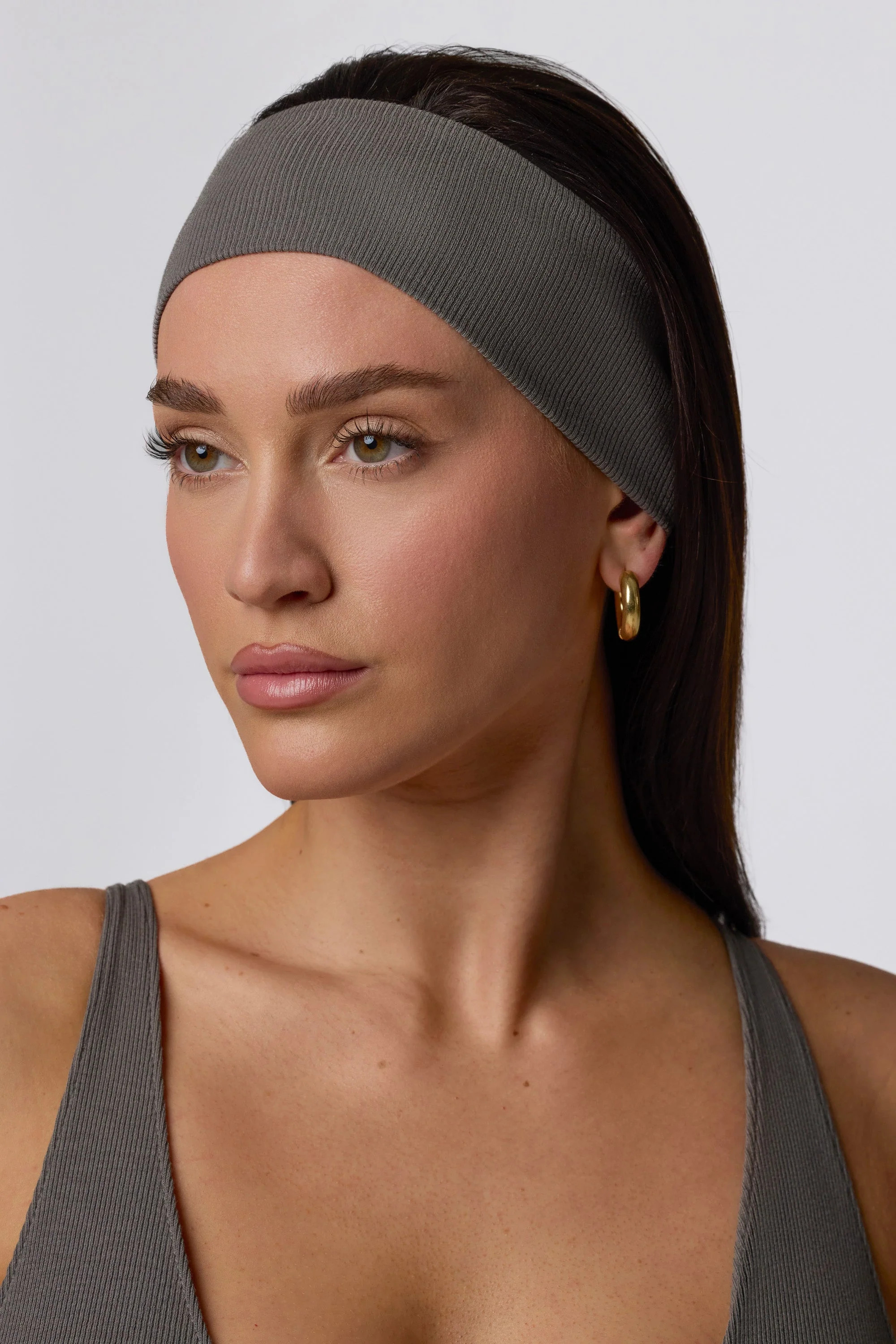 Ribbed Modal Headband in Grey | Oh Polly