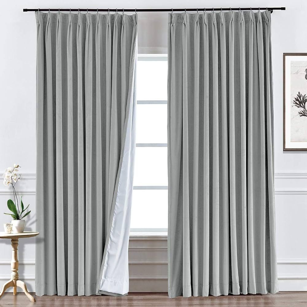 ChadMade Pinch Pleated 27W x 84L Inch Velvet Curtain Thermal Insulated Room Darkening Drape with ... | Amazon (US)