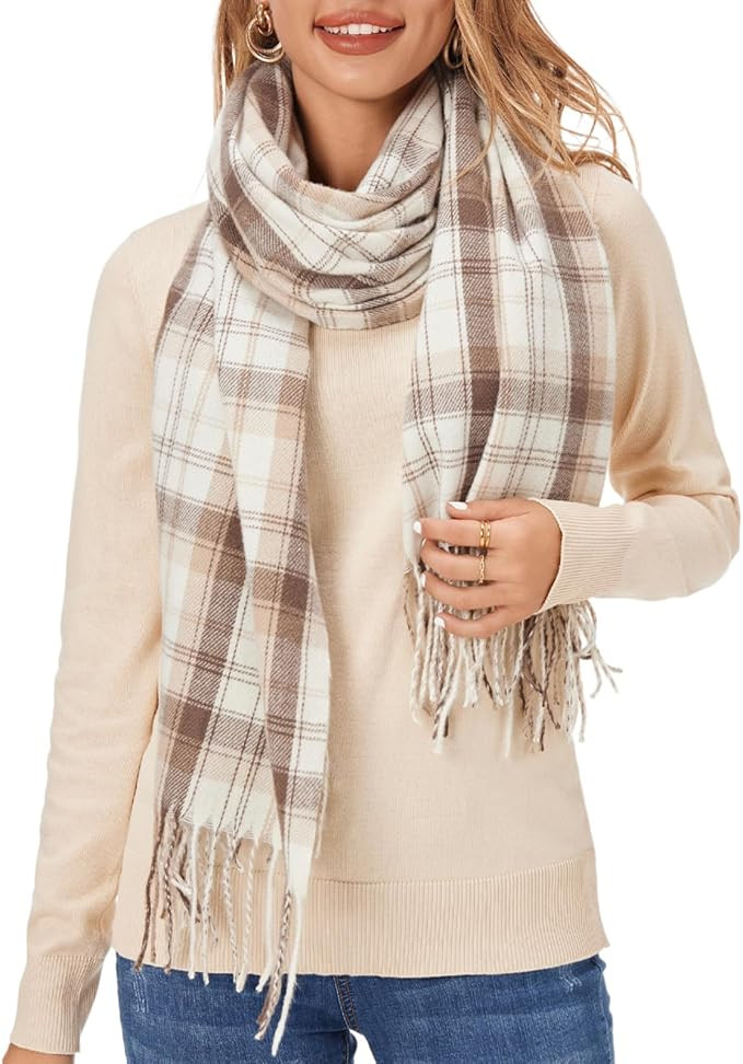 Fuinloth Women's Large Plaid Scarf Fashion Long Shawl Wrap for Winter Warm Lightweight | Amazon (US)