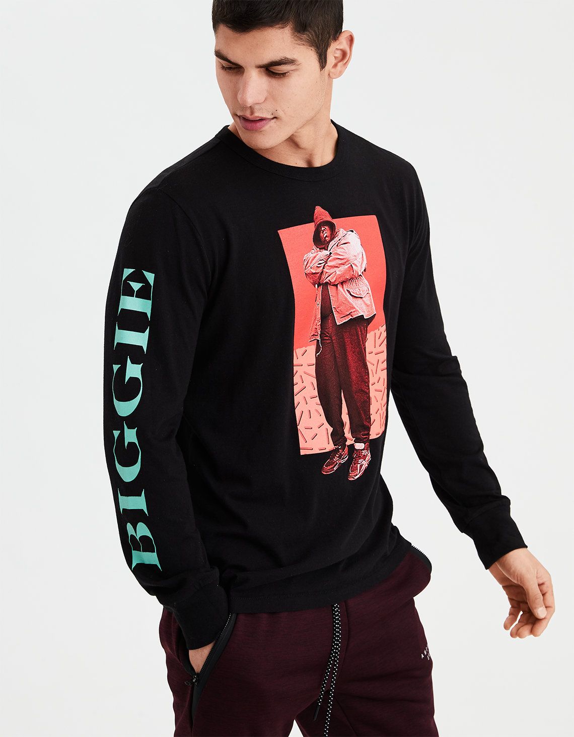AE Biggie Smalls Long Sleeve Graphic Tee, Black | American Eagle Outfitters (US & CA)