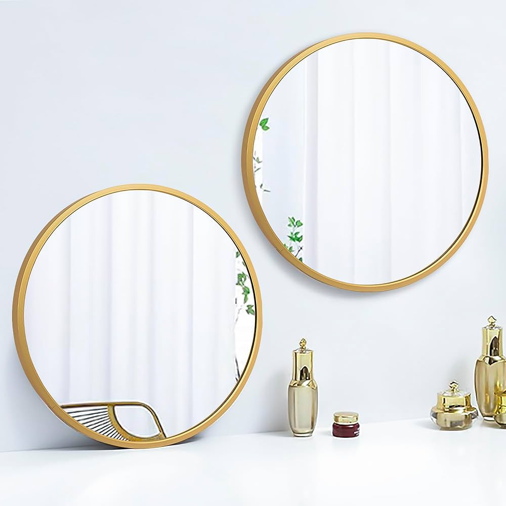 SCWF-GZ 2 Packs of 12" Round Mirror Circle Wall Mounted Hanging or Against Wall Metal Frame Dress... | Amazon (US)