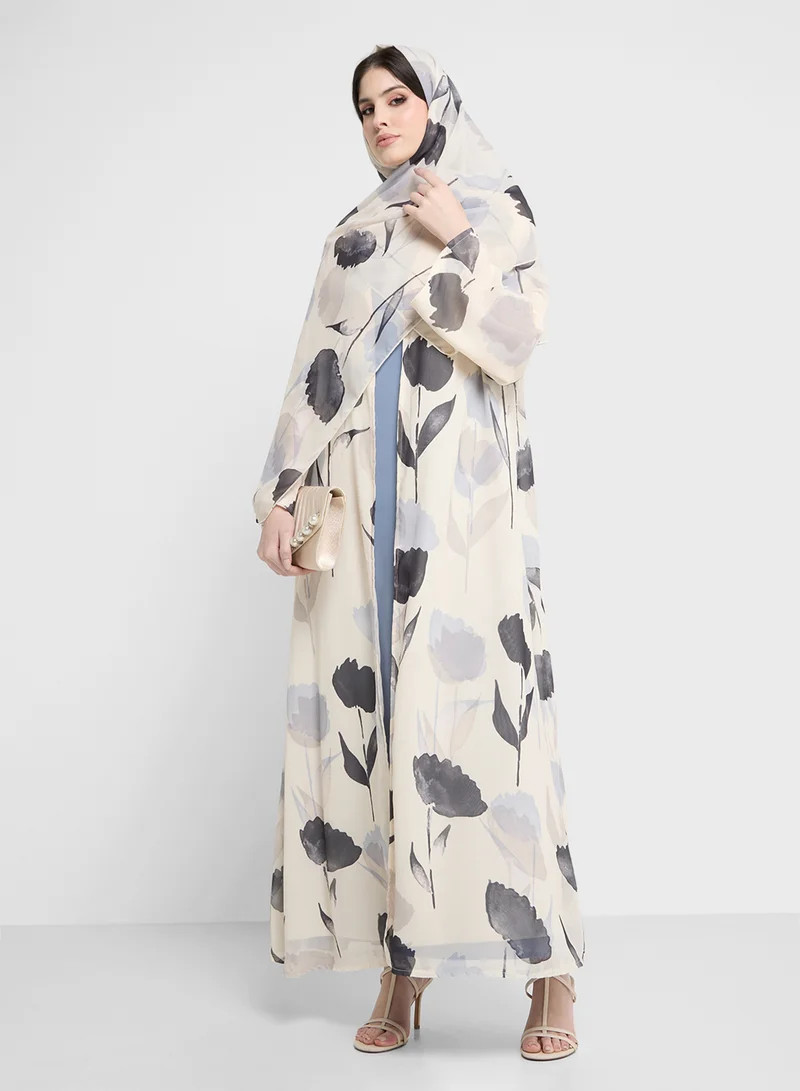 Khizana  Printed Open Abaya With Sheila for Women | Best Price UAE | Namshi.com