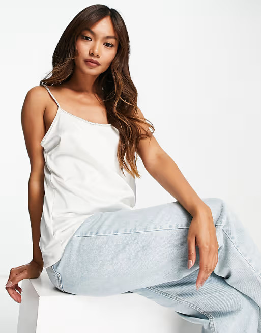 River Island diamante pearl strap cami in white | ASOS (Global)