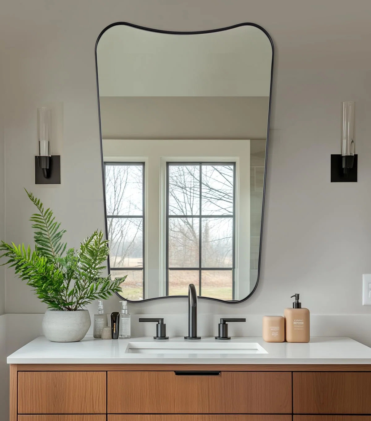 Concave Top Rectangle Irregular Scalloped Bathroom Vanity Mirror Asymmetrical Mirror in Stainless... | Wayfair North America