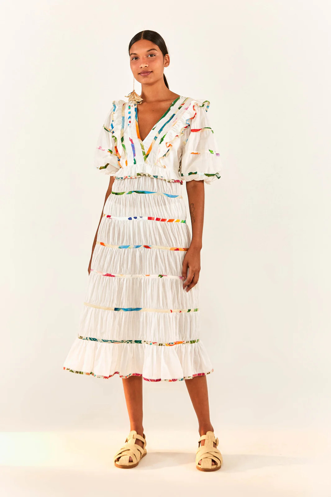 Mixed Off-White Prints Midi Dress | FarmRio (US)