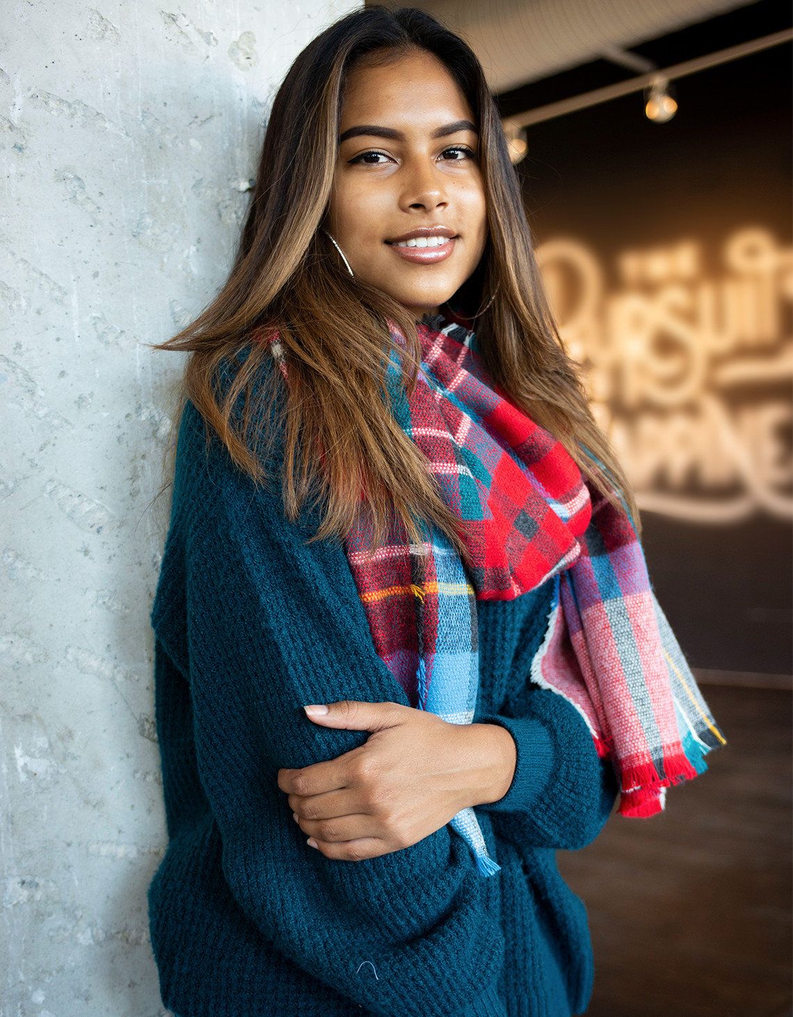 AEO Lightweight Multi Plaid Scarf, Red | American Eagle Outfitters (US & CA)