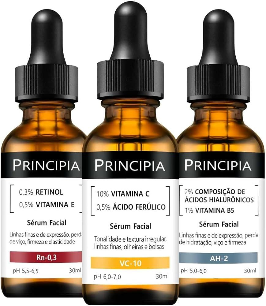 Kit Trio Principia Vitamina C-10 + Retinol + Ácidos Hialurônicos Skincare | Amazon (BR)