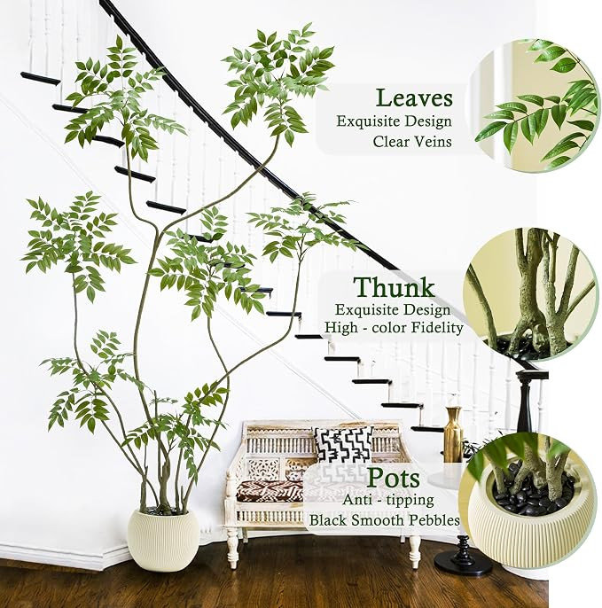Artificial Sumac Tree：6FT Faux Mahonia Fortunei Tree Realistic Fake Floor Plant Silk Leaves & E... | Amazon (US)