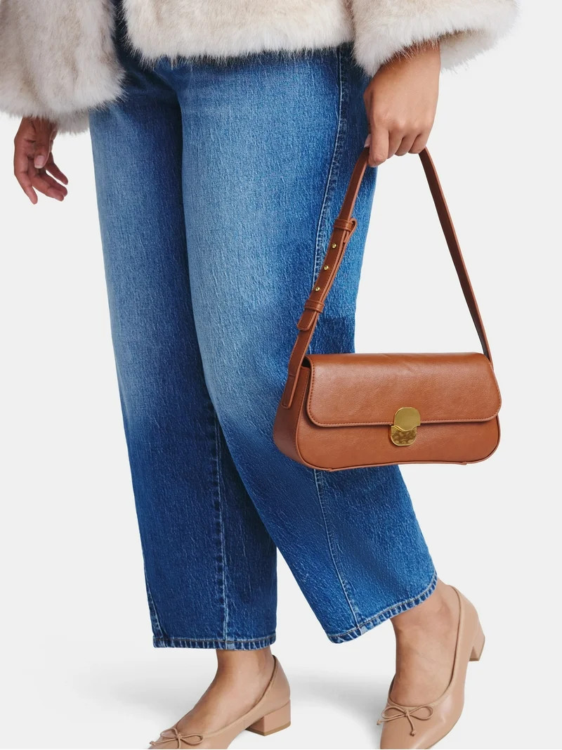 Time and Tru Women's Goldie Shoulder Bag, Brown Oak | Walmart (US)