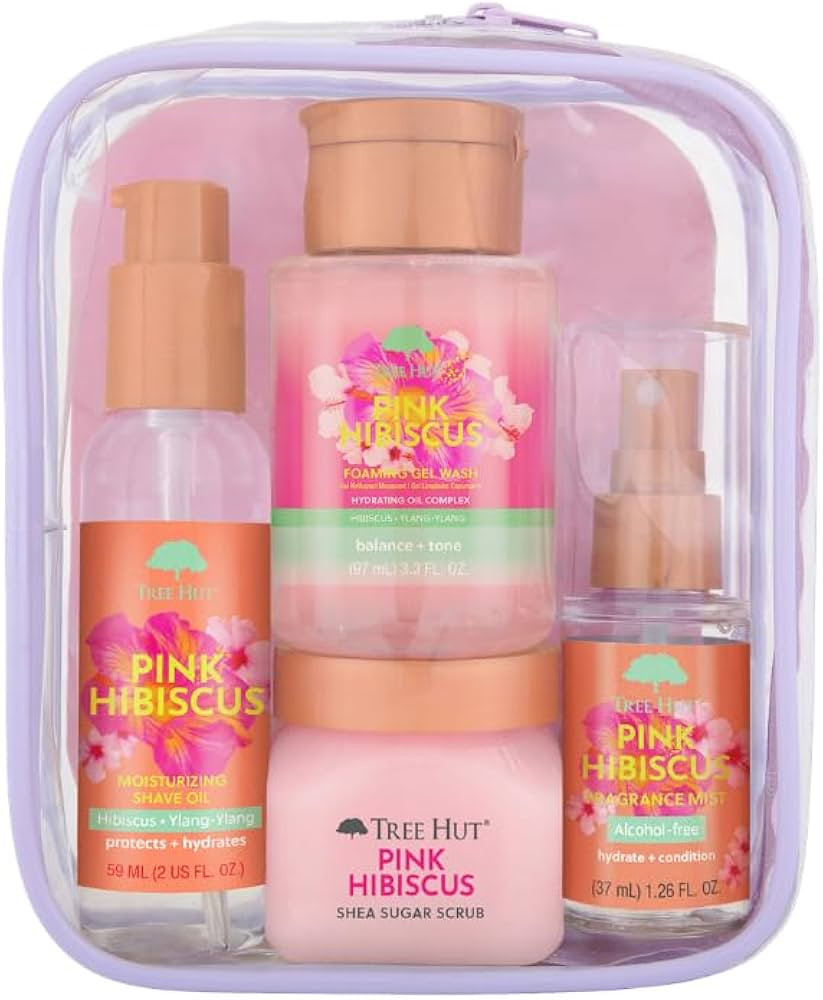 Tree Hut Pink Hibiscus Everything Shower Gift Set, 4 Piece Kit, Travel Size | Amazon (US)