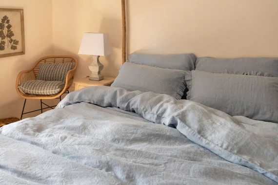 Light blue 100 % Linen Duvet Cover Set. 3 Piece Duvet Cover Set. | Etsy (US)