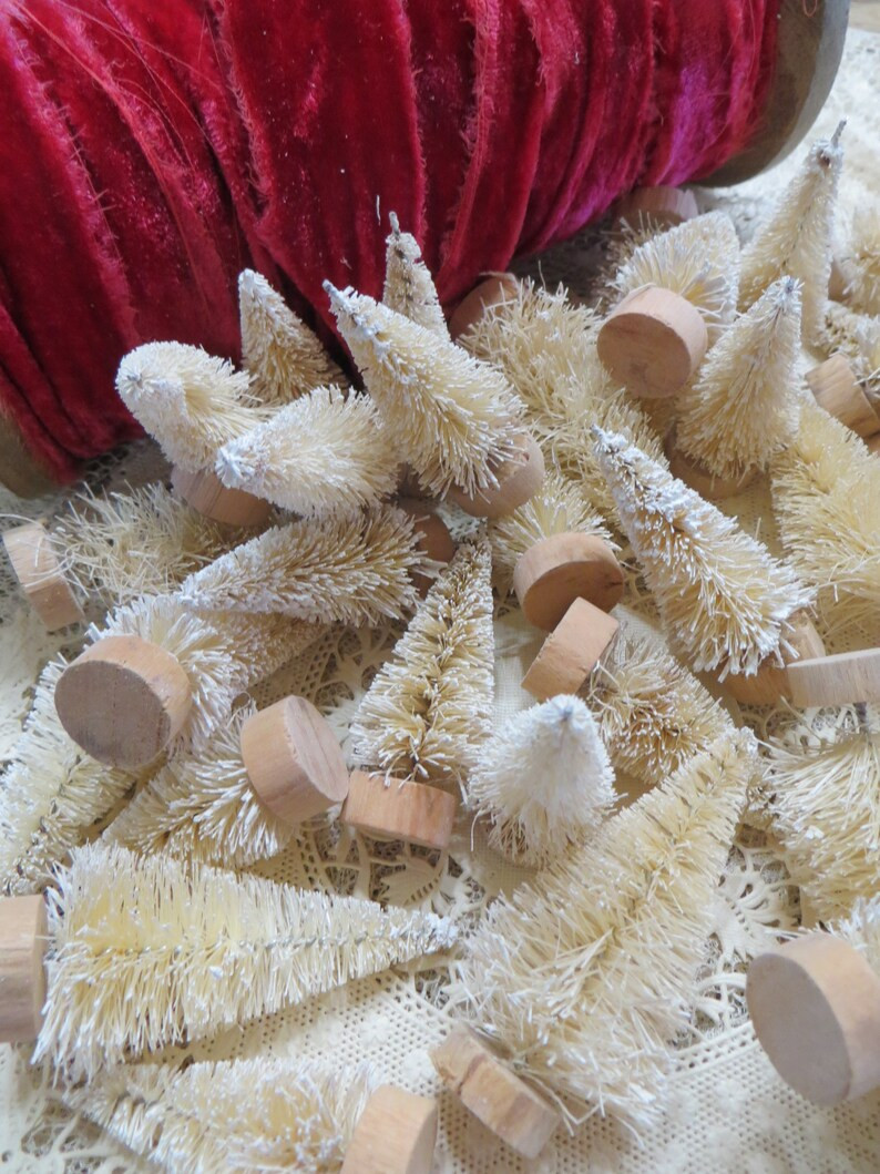 Beautiful White Flocked-Bottle Brush Tree Lot-Decoration-Putz-10 piece Set | Etsy (US)