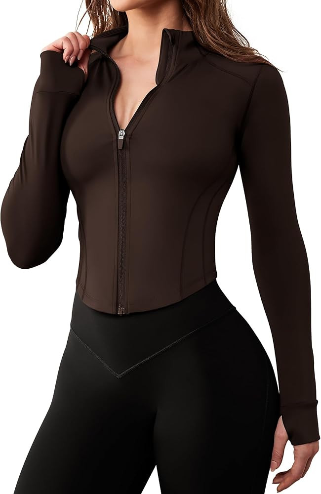 AVGO Workout Jacket for Women Zip Up Cropped Running Jackets Athletic Yoga Gym Tops with Thumb Ho... | Amazon (CA)