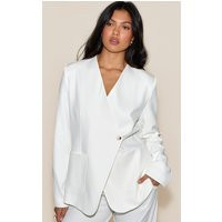 White Tailored Woven Asymmetric Blazer | PrettyLittleThing US