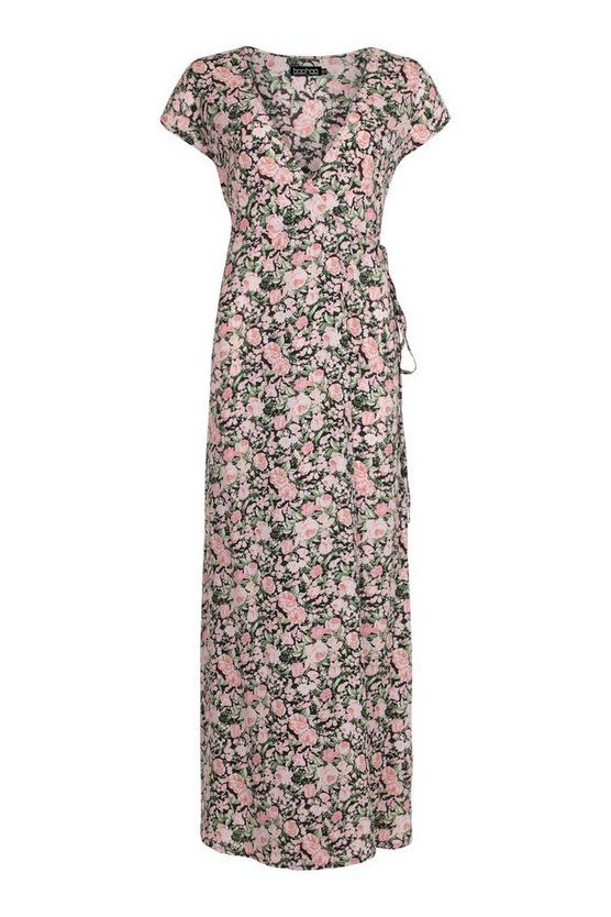 Plunge Front Floral Tie Maxi Dress | Boohoo.com (US & CA)