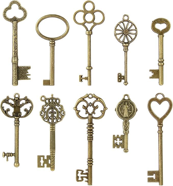 Amazon.com: CHuangQi Vintage Skeleton Keys Set, Filigree Steampunk Keys, Antique Bronze Keys Char... | Amazon (US)