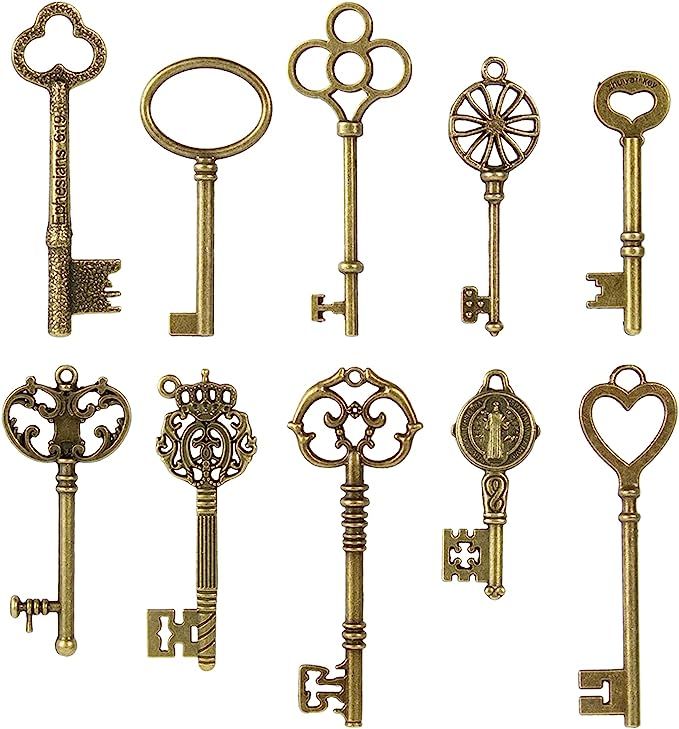 Amazon.com: CHuangQi Vintage Skeleton Keys Set, Filigree Steampunk Keys, Antique Bronze Keys Char... | Amazon (US)