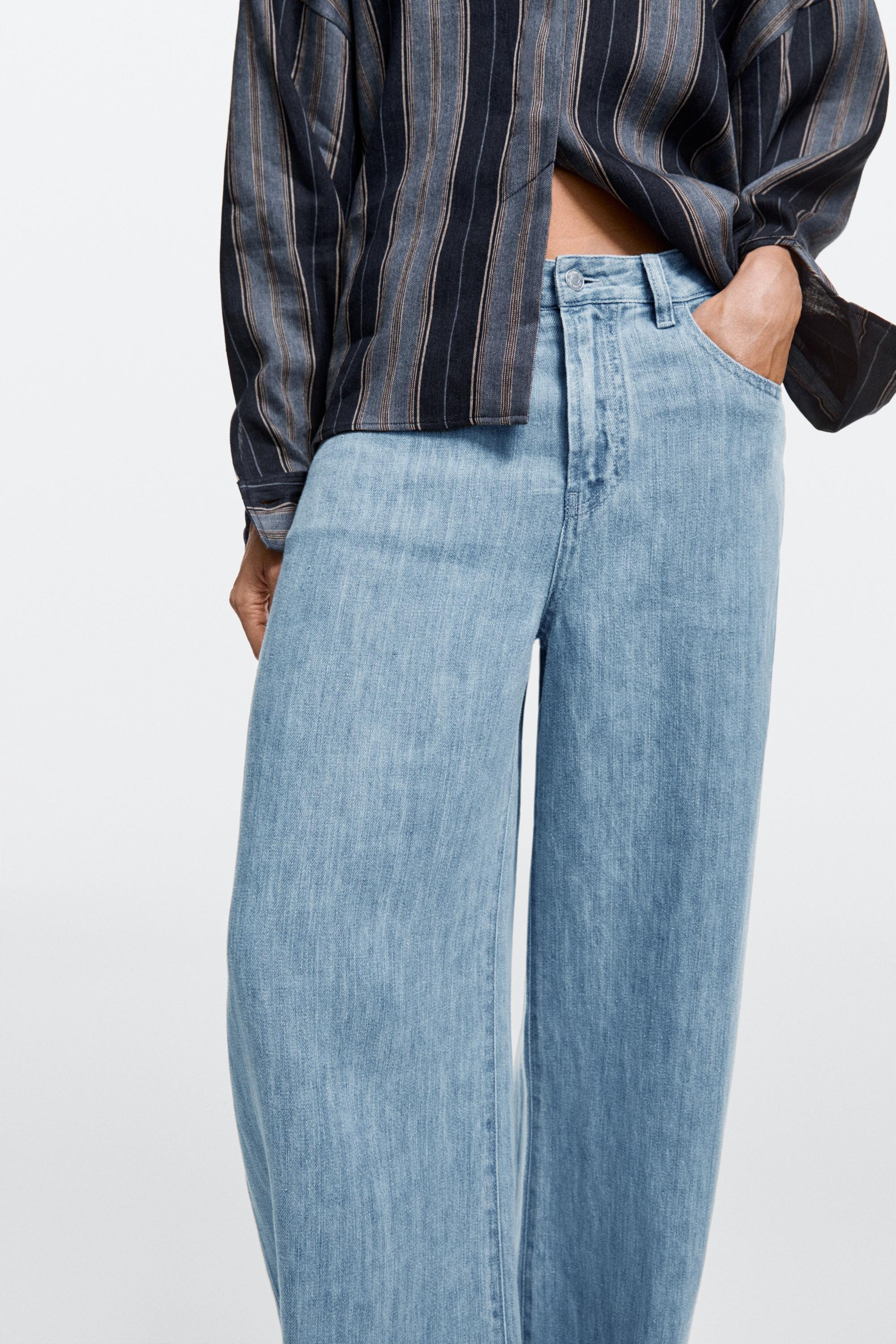 100% linen high-waist barrel fit jeans | Massimo Dutti UK
