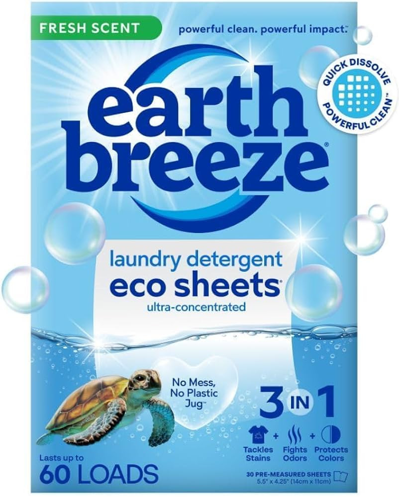 Earth Breeze Laundry Detergent Sheets Fresh Scent - 60 Loads Eco Liquidless Soap - Travel-Friendl... | Amazon (US)